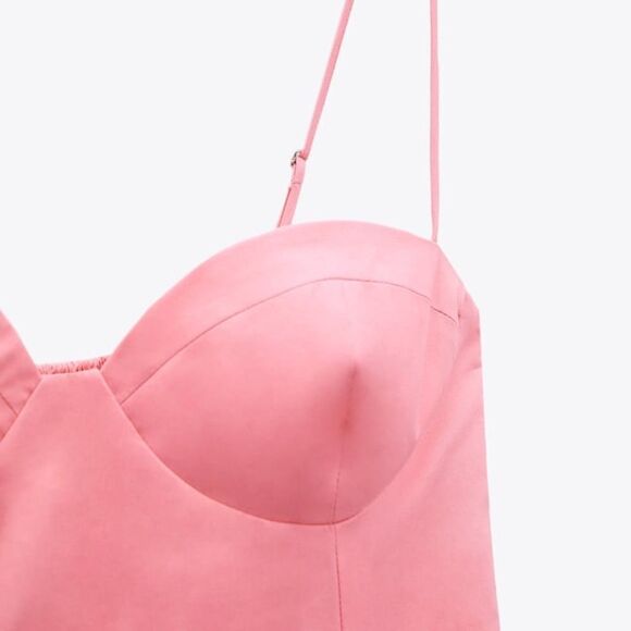 Zara Poplin Midi Dress Light Pink New - Picture 6 of 6